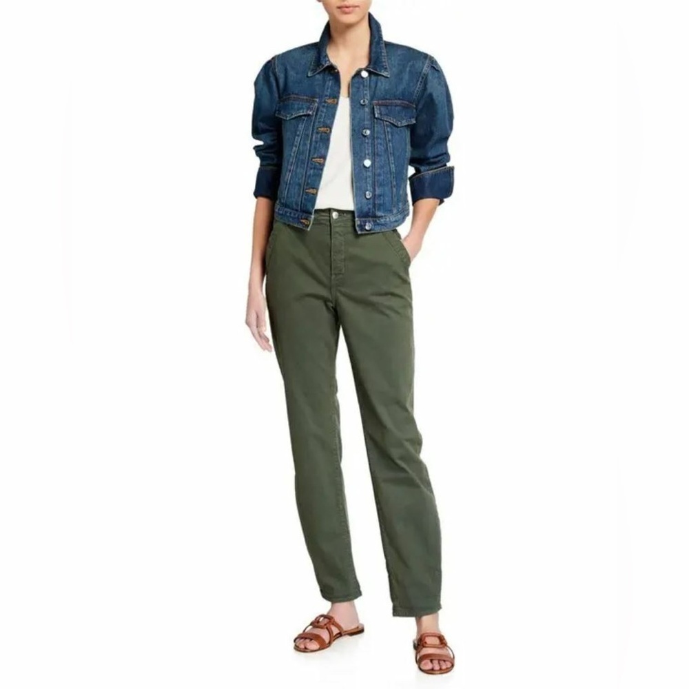Veronica Beard Ayla Cotton Chino Pants in Army Green